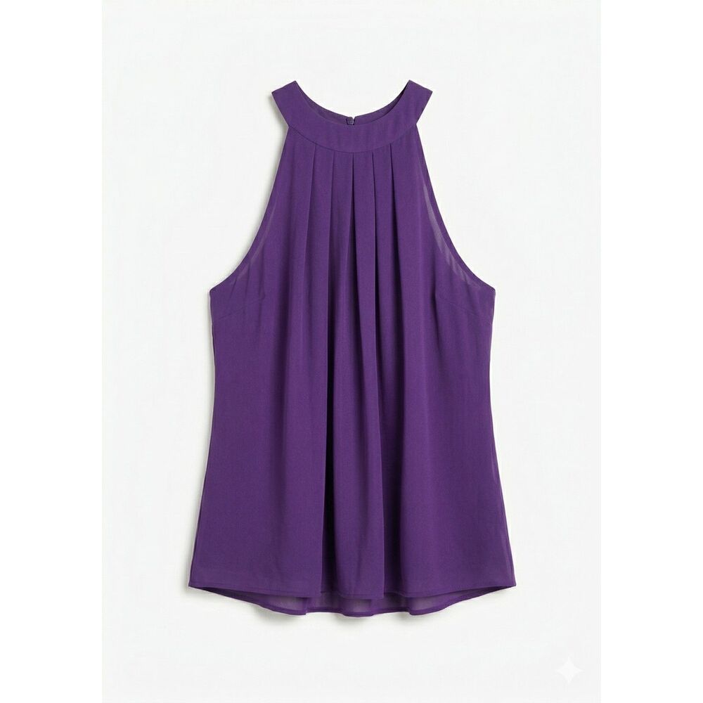 Self Purple Halter Top Chiffon High Neck Criss Cross Open Back Blouse M